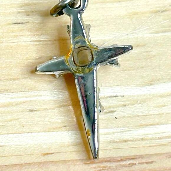 Vintage Aurora Borealis AB Rhinestones Silver Tone Cross Pendant - Picture 4 of 4